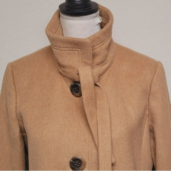 Retro Y2K J. Crew Carrie Caramel Wool Cashmere Flared Hem Standing Collar Coat - Picture 3 of 16